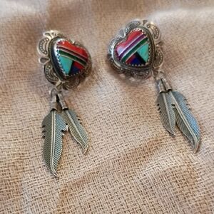 Silver Heart Feather Earrings